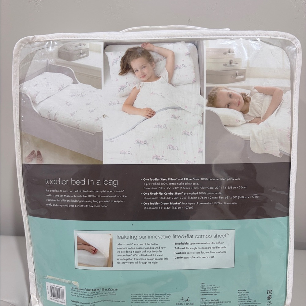 aden + anais Toddler Bed in a Bag - White with Pink Floral - Picture 2 of 3